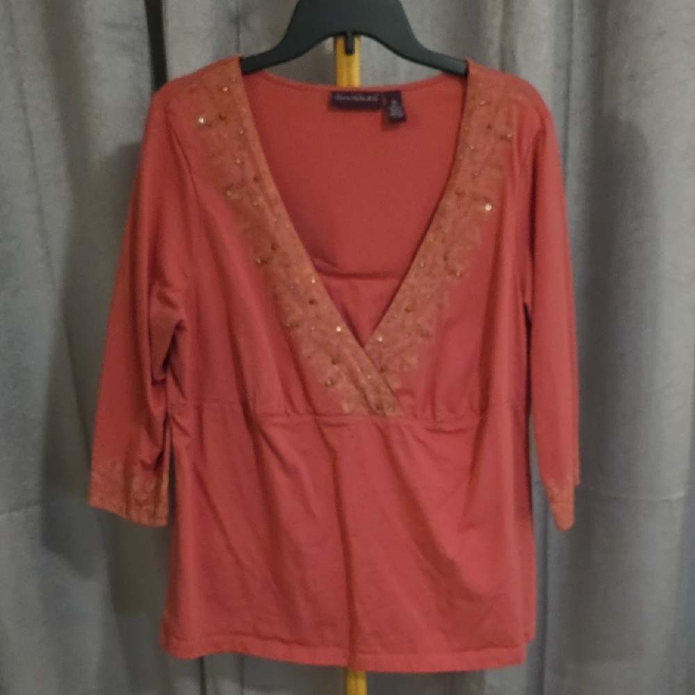 Gloria Vanderbilt Coral Embellished Blouse